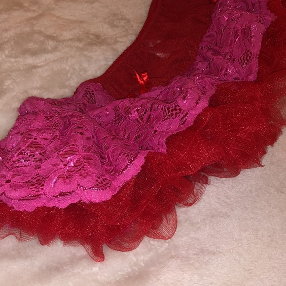 NWT Raveware Lingerie Red Mesh & Pink Lace Toole Ruffle Booty Skirt - Size Small - Picture 3 of 8
